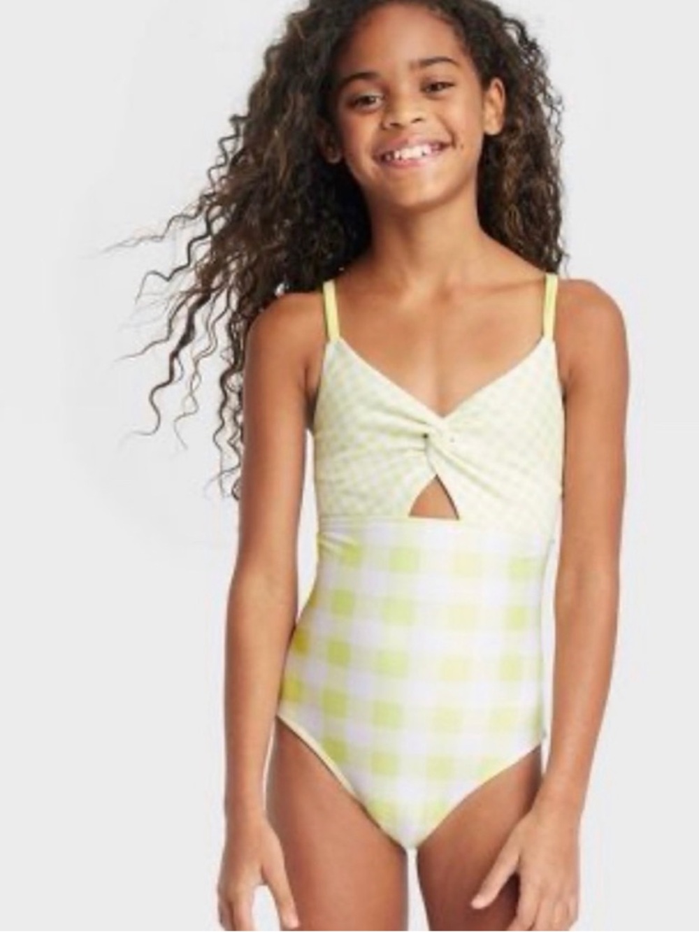 Cat & Jack Girls' Gingham Check One Piece Swimsuit  NWT